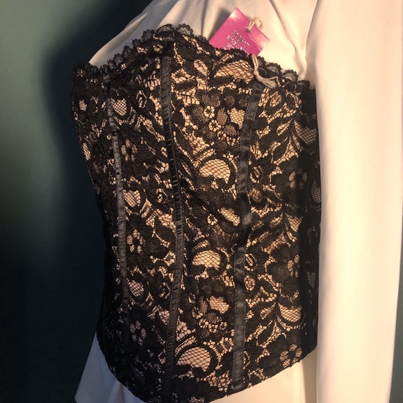 Nude and black Bustier /Corset , by poof shown over a shirt - Picture 2 of 3